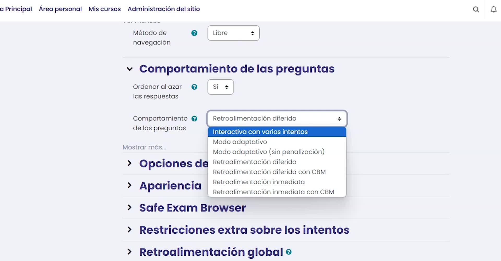 Configurar cuestionario